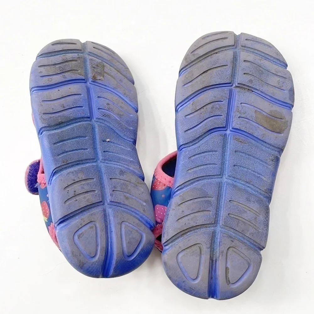 Blue strawberry print toddler girls water shoes